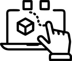 Hand interacting with holographic SAP system interface showing business process automation data management digital transformation icons on laptop in empty space Set 18 vector