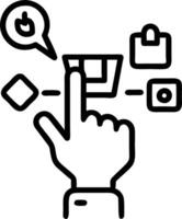 Hand interacting with holographic shopping e commerce device showing online shopping global connectivity marketing customer reviews icons in empty space Set 2 vector