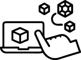 Hand interacting with holographic SAP system interface showing business process automation data management digital transformation icons on laptop in empty space Set 15 vector
