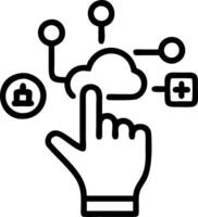 Hand interacting with holographic SAP system interface showing business process automation data management digital transformation icons on laptop in empty space Set 8 vector