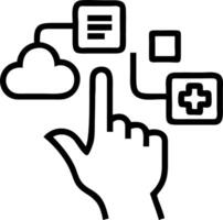 Hand interacting with holographic SAP system interface showing business process automation data management digital transformation icons on laptop in empty space Set 6 vector
