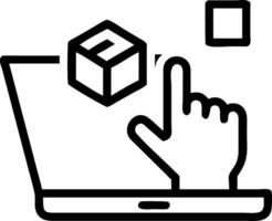 Hand interacting with holographic SAP system interface showing business process automation data management digital transformation icons on laptop in empty space vector