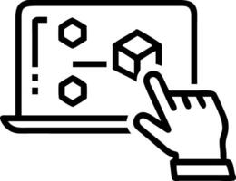 Hand interacting with holographic SAP system interface showing business process automation data management digital transformation icons on laptop in empty space Set 2 vector