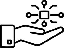 Hand interacting with holographic research and development device with innovation technological advancement icons representing RD and business solutions in empty space Set 9 vector