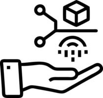 Hand interacting with holographic research and development device with innovation technological advancement icons representing RD and business solutions in empty space Set 6 vector