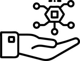 Hand interacting with holographic research and development device with innovation technological advancement icons representing RD and business solutions in empty space Set 8 vector