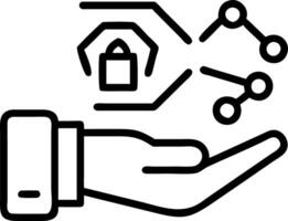 Hand interacting with holographic research and development device with innovation technological advancement icons representing RD and business solutions in empty space Set 7 vector