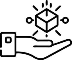 Hand interacting with holographic research and development device with innovation technological advancement icons representing RD and business solutions in empty space Set 3 vector