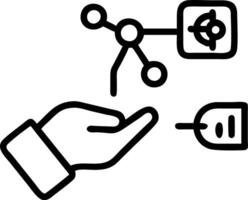 Hand interacting with holographic research and development device with innovation technological advancement icons representing RD and business solutions in empty space Set 4 vector