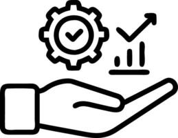 Hand interacting with holographic quality increase cost reduction device showing quality assurance cost optimization icons in empty space vector