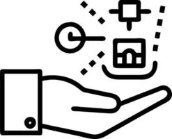Hand interacting with holographic research and development device with innovation technological advancement icons representing RD and business solutions in empty space Set 2 vector