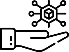 Hand interacting with holographic research and development device with innovation technological advancement icons representing RD and business solutions in empty space vector