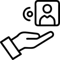 Hand interacting with holographic onboarding device showing recruitment worker management training icons in empty space vector
