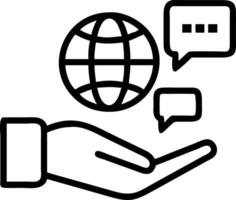 Hand interacting with holographic multilingual translation device showing various language icons and AI translator in empty space vector