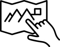 Hand interacting with holographic mountain cabins map for family trips with empty space background vector