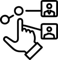 Hand interacting with holographic HRM interface displaying employee icons recruitment talent management selection tools representing human resource management and recruitment strat Set 2 vector