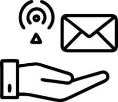 Hand interacting with holographic email security device showing alerts warnings spam virus icons in empty space Set 2 vector