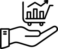 Hand interacting with holographic e commerce interface displaying sales growth graph shopping trolley investment icons symbolizing online business expansion in empty space concept vector
