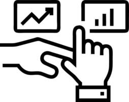 Hand interacting with holographic financial metrics display for revenue analysis with empty space background vector
