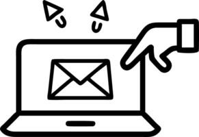 Hand interacting with holographic email security device showing alerts warnings spam virus icons in empty space vector