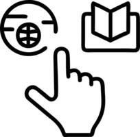 Hand interacting with holographic e learning interface displaying global education learning resources icons in empty space vector