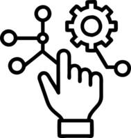 Hand interacting with holographic digital literacy activities with empty space background vector