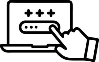 Hand interacting with holographic cybersecurity device showing username password lock icons in empty space vector