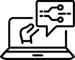 Hand interacting with holographic ChatGPT AI interface on laptop showing smart assistant icons in empty space vector