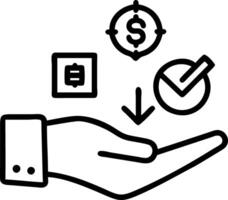 Hand interacting with holographic cost reduction device showing quality speed efficiency optimization icons for business performance in empty space Set 6 vector