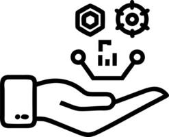 Hand interacting with holographic cost reduction device showing quality speed efficiency optimization icons for business performance in empty space vector