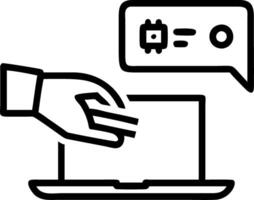 Hand interacting with holographic chatbot AI interface on laptop showing smart assistant icons in empty space Set 10 vector