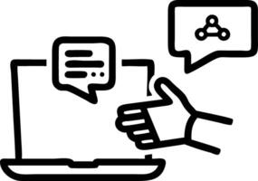 Hand interacting with holographic chatbot AI interface on laptop showing smart assistant icons in empty space Set 11 vector