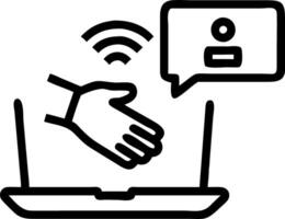 Hand interacting with holographic chatbot AI interface on laptop showing smart assistant icons in empty space Set 8 vector