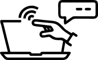 Hand interacting with holographic chatbot AI interface on laptop showing smart assistant icons in empty space Set 2 vector