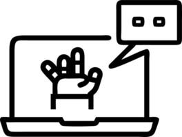 Hand interacting with holographic chatbot AI interface on laptop showing smart assistant icons in empty space Set 9 vector