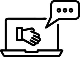 Hand interacting with holographic chatbot AI interface on laptop showing smart assistant icons in empty space Set 5 vector