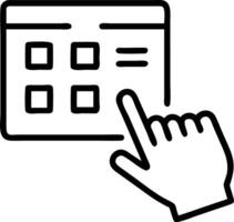 Hand interacting with holographic calendar agenda scheduling device showing tasks appointments scheduling icons in empty space vector