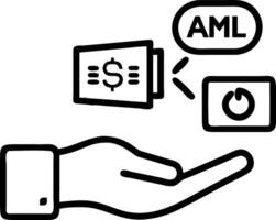 Hand interacting with holographic AML device displaying banking security monitoring compliance icons in empty space Set 2 vector