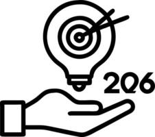 Hand interacting with holographic 2026 business goals interface displaying lightbulb with target symbol goal setting future strategies action plans for 2026 in empty space concept Set 4 vector