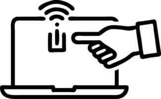 Hand interacting with holographic AI chatbot device on laptop showing smart assistant automation intelligent assistant icons in empty space Set 3 vector