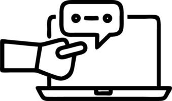 Hand interacting with holographic AI chatbot device on laptop showing smart assistant automation intelligent assistant icons in empty space Set 5 vector
