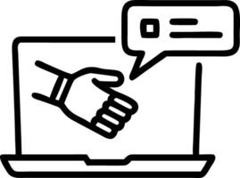 Hand interacting with holographic AI chatbot device on laptop showing smart assistant automation intelligent assistant icons in empty space Set 2 vector