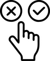 Hand interacting with floating cancel and confirm buttons for cancel or confirm actions in a digital interface vector