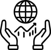 Hand interacting with a holographic globe displaying financial and linguistic data to illustrate global market insights in business intelligence vector