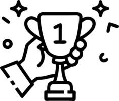Hand holding large gold first place trophy with confetti around on grey background victory success concept Set 4 vector