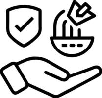 Hand holding holographic work safety icons with shield hard hat checklist health protocols in empty space Set 4 vector