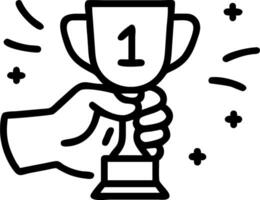 Hand holding large gold first place trophy with confetti around on grey background victory success concept Set 3 vector