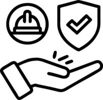Hand holding holographic work safety and compliance icons including shield hard hat checklist health protocols in empty space Set 3 vector