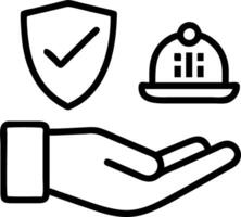 Hand holding holographic work safety and compliance icons including shield hard hat checklist health protocols in empty space Set 2 vector