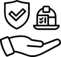 Hand holding holographic work safety icons with shield hard hat checklist health protocols in empty space Set 3 vector